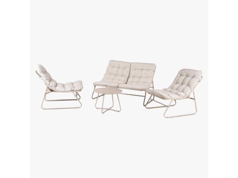  Ensemble de mobilier de jardin 4 places avec table en métal beige  - Conforama A