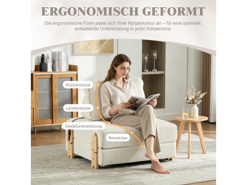  Canapé convertible, canapé-lit, 1 place, en velours tricoté, beige, pieds en bois, style scandinave, pliable  - Conforama D