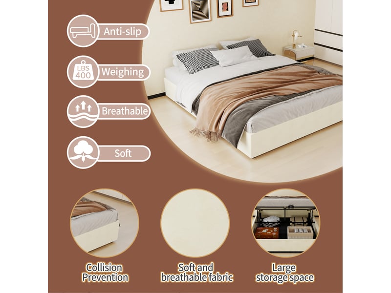  Sommier coffre 2 places 160x200 cm coloris beige  - Conforama D