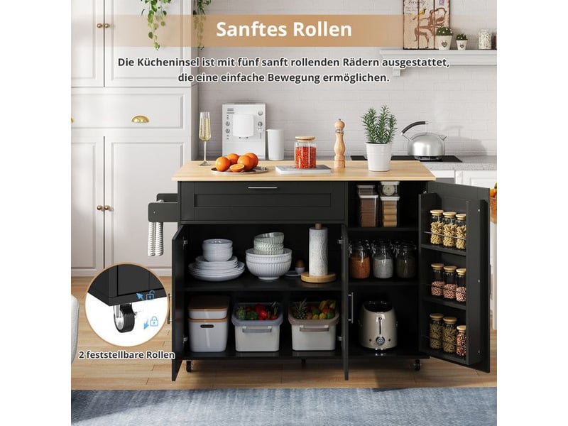  Table de cuisine mobile - 132.5x44(70)x90 cm - plateau pliable - grain de chêne - 5 roulettes  - Conforama C
