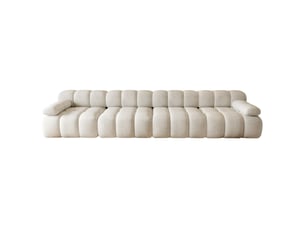 Canapé droit fixe 4 places en tissu blanc 400 cm, assise en mousse, sans montage pour votre grand salon