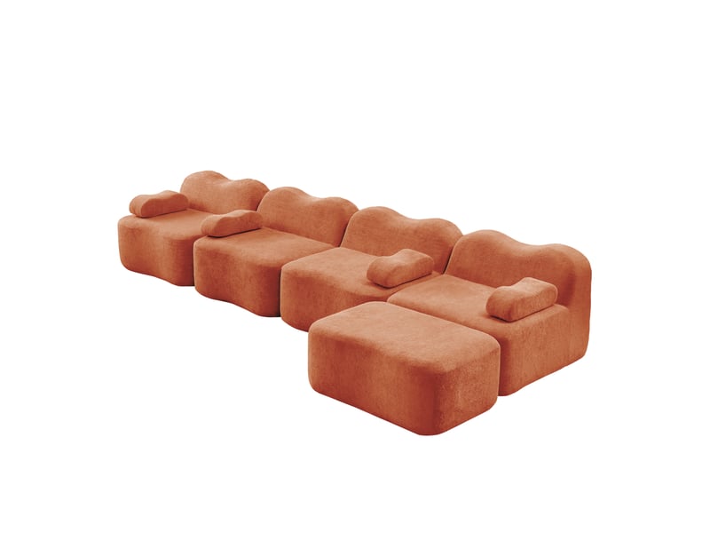  Canapé d'angle, canapé modulable, mousse haute densité, orange, 4 places, en tissu, avec pouf, sans cadre, avec accoudoirs  - Conforama B