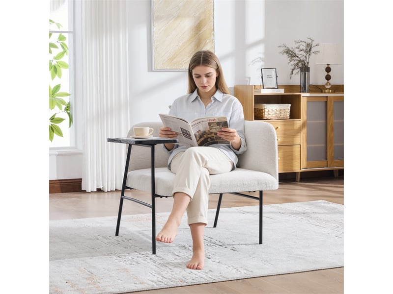 Fauteuil de salon moderne avec table d'appoint - 86x72x71cm - design avec poches de rangement et cadre métal - beige  - Conforama D