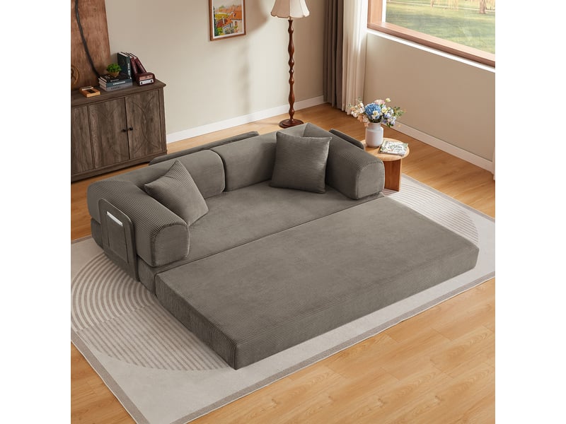 Canapé droit convertible en mousse taupe, 2 matelas de 17 cm, structure métallique IKSETERA TRADING LTD - Conforama B