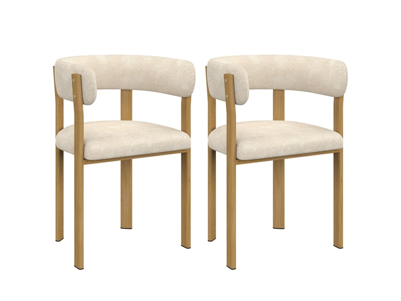  Lot de 2 chaises, fauteuils de table nella en tissu chenille beige pour salle à manger  - Conforama A
