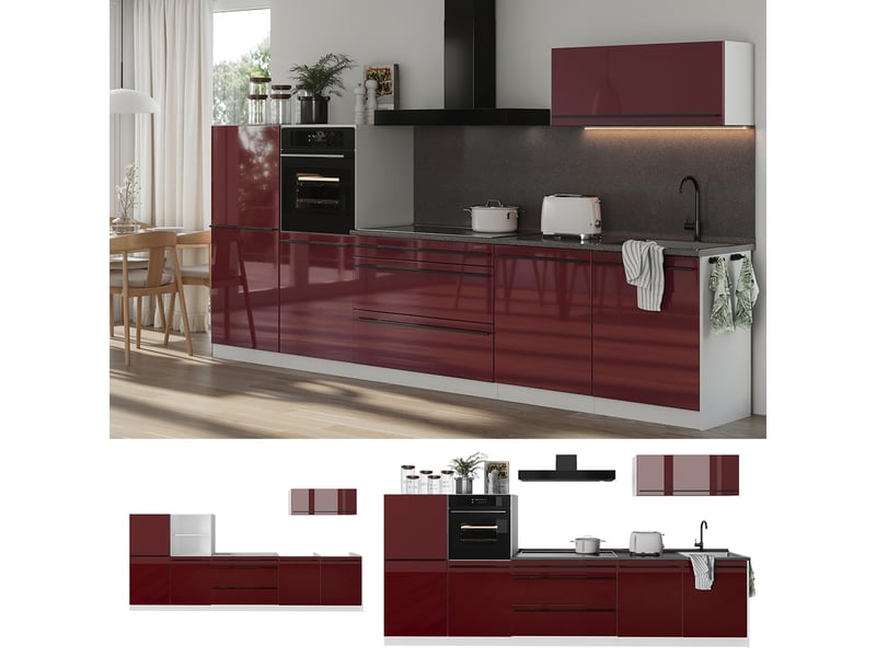 Vicco cuisine, rouge brillantblanc, 340cm sans plan de travail - Conforama D