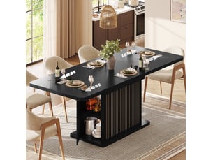 Table à manger extensible 120-160 cm avec rangement caché, noir mat