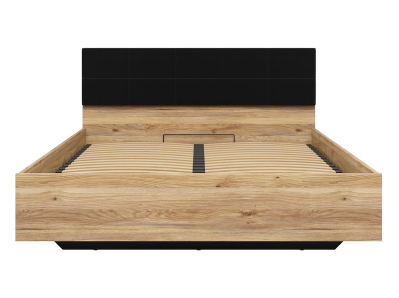  Lit coffre 160x200 avec sommier et tête de lit rembourée coloris chêne mauvella chêne tegola  - Conforama D