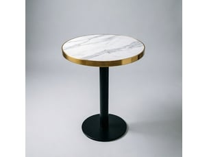 Table d’appoint ronde, table salon moderne table décorative effet marbre bord doré, design moderne, mdf, coloris blanc