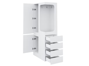 Armoire de chambre 70 x 40 x 170 cm blanc avec porte unique, tiroirs et espaces ouverts