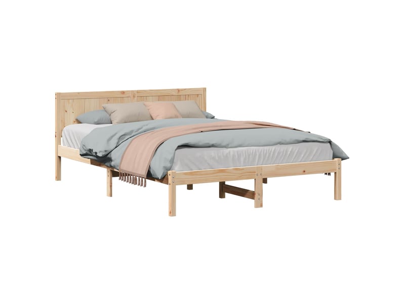 Lit double- lit adulte - cadre de lit marron 150 x 200 cm bois de pin massif - Conforama A