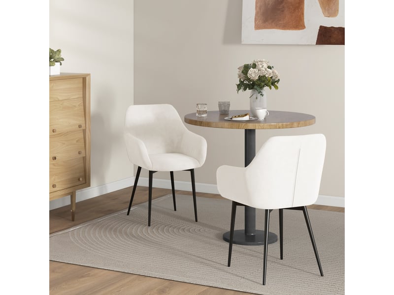  Lot de 2 chaises de salle à manger nordiques rembourrées avec accoudoirs courbés en tissu effet velours crème dimensions 54x57x80 cm  - Conforama D
