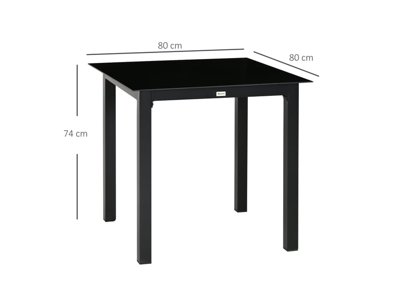  Table de jardin carrée 4 places en aluminium noir avec plateau en verre trempé 80 x 80 cm pour vos repas dehors  - Conforama C