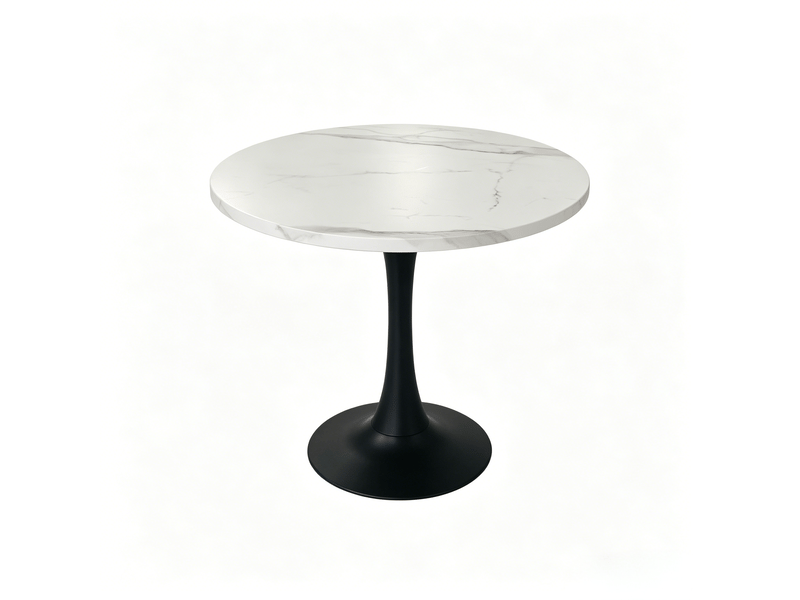  Table à manger ronde 2 à 4 personnes - lpospi - piètement central stable, mdf effet marbre, blanc et noir, ø 80 cm  - Conforama A
