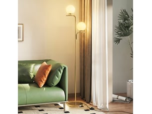 Lampadaire led 33x28x170 cm doré, verre et acier, double tête, 3 températures de couleur, interrupteur au pied