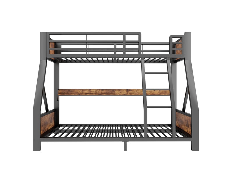  Lit superposé 90x200 et 140x200 cm avec led et étagère, métal noir, sans matelas  - Conforama R