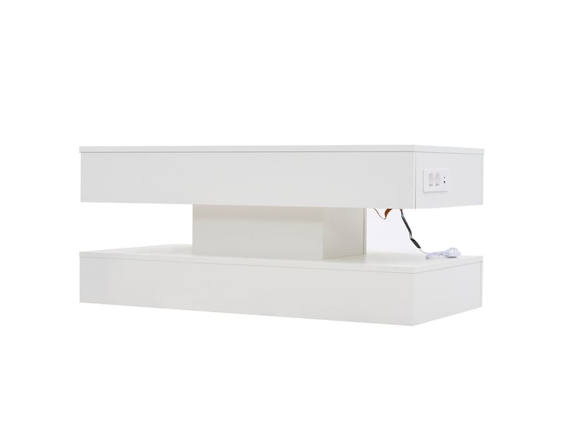 Table basse - meubles de salon avec plateau relevable et led, rangement intégré, panneau de particules, blanc, 100×50×42 cm - Conforama A
