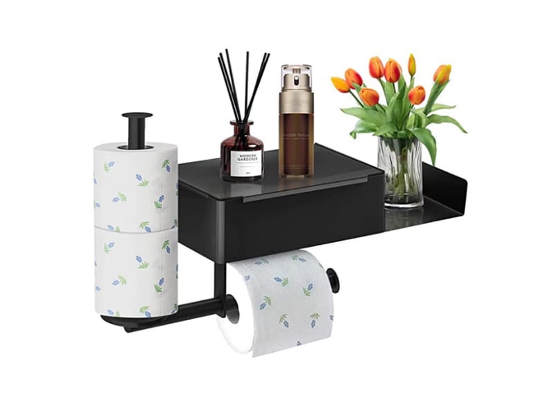  Porte papier toilette, toilette mural sans perçage avec étagères et boîte à lingettes humides, support 2 rouleau  - Conforama A