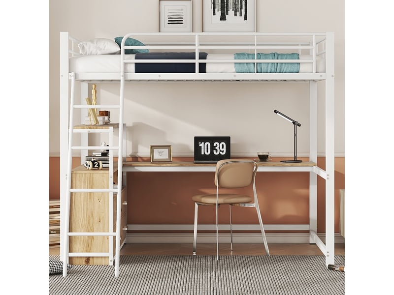 Lit mezzanine blanc 140x200 cm avec bureau en l et tiroirs de rangement - Conforama B