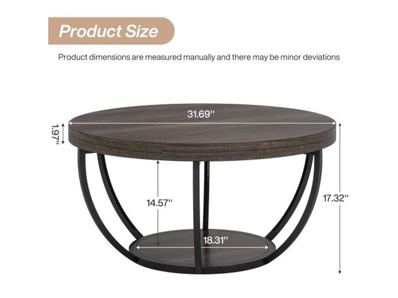 Table basse ronde à 2 niveaux 80,5 cm gris evryae - Conforama E