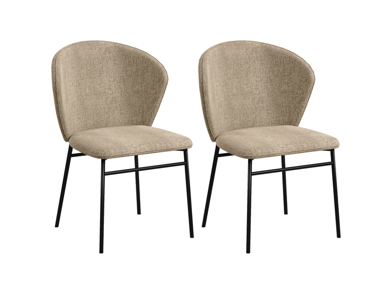  Set de 2 chaises de salle à manger en acier et tissu effet lin assise rembourrée dossier courbé marron clair  - Conforama A