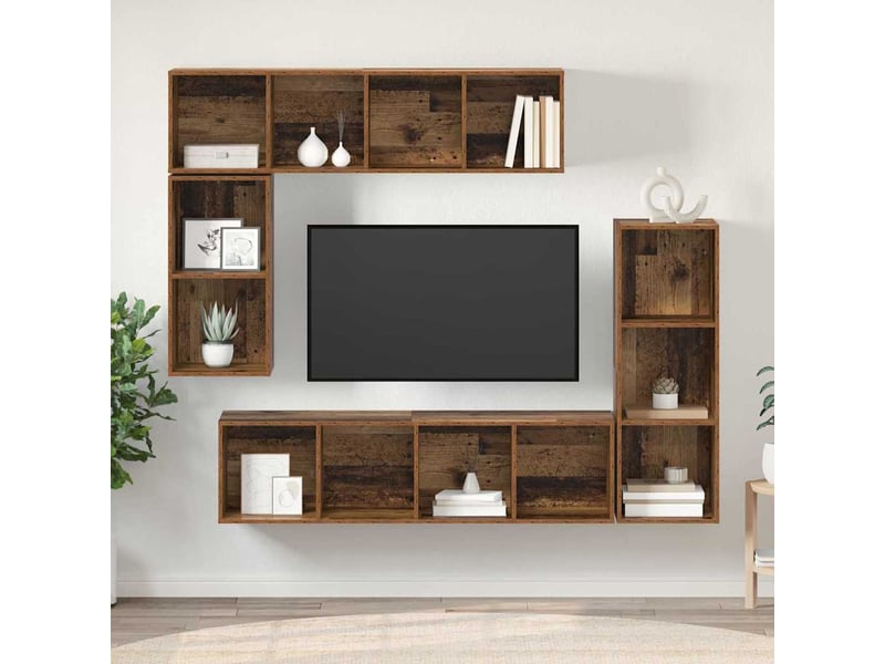  Ensemble meuble tv - banc tv - meuble de rangement 4 pcs bois ancien bois d'ingénierie  - Conforama D