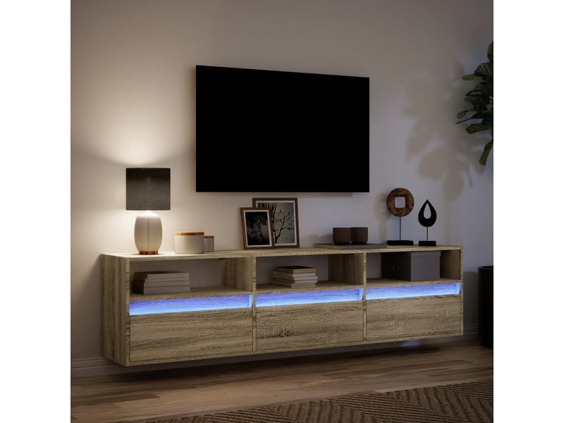 Meuble tv - banc tv - meuble de rangement mural avec led chêne sonoma 180x31x45 cm  - Conforama E