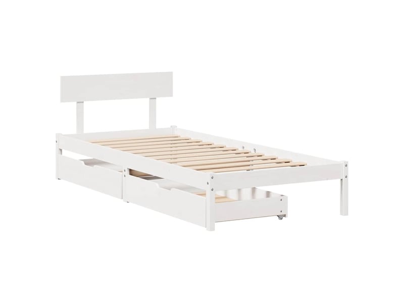  Lit simple- lit adulte -  cadre de lit sans matelas blanc 90x200 cm bois de pin massif  - Conforama B