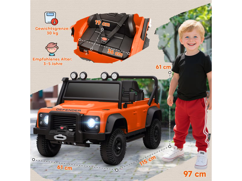  Voiture électrique pour enfants, fonctionne sur batterie 12 v, télécommande, fonction musicale, klaxon, lumières led, orange  - Conforama E