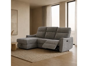 Canapé d'angle relax électrique avec coffre en tissu gris - angle
