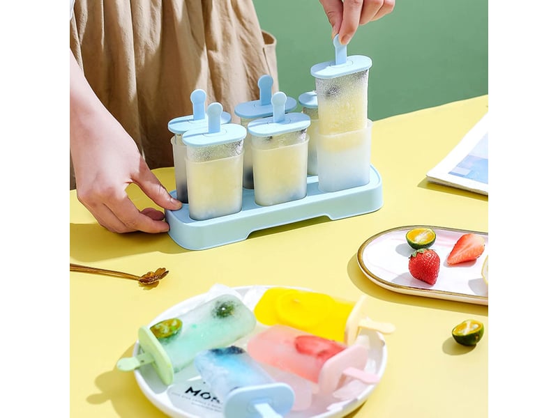  Ice pop mold, glaces à l'eau,ice pop mold popsicle sorbet diy,lot de 6 moules à glace en plastique avec plateau réutilisables pour enfants  - Conforama B
