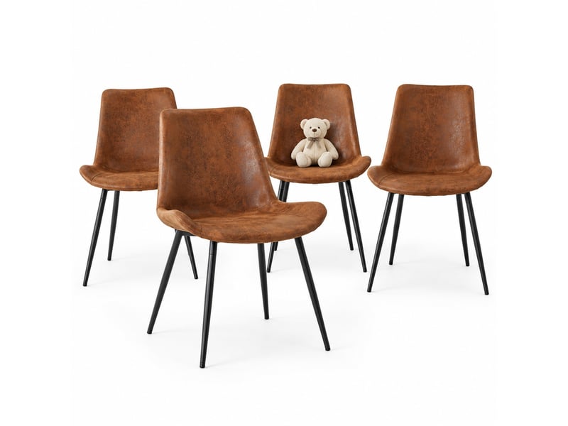  Lot de 4 chaises de salle à manger 42x47x83 cm chaise cuisine, brun+noir, assise agréable, dossier ergonomique, métal+pu  - Conforama A
