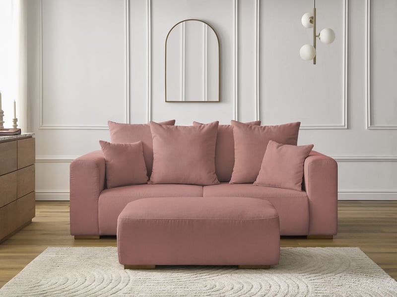  Bobochic canapé droit fixe 2 places sidonie velours côtelé avec pouf rose SIDONIE - Conforama D