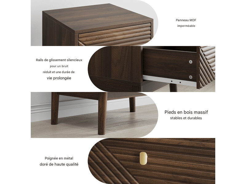  Lot de 2 tables de chevet coloris noyer poignées en métal 40 x 40 x 55 cm  - Conforama D