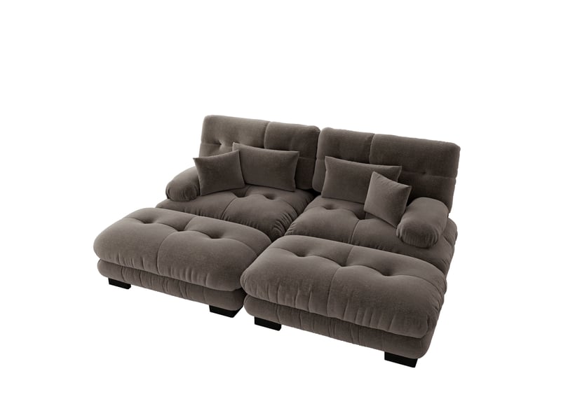  Canapé d'angle cloud en chenille beige clair, sofa salon avec 2 coussins lombaires, 2 coussins déco, 2 ottomans, larges accoudoirs  - Conforama A