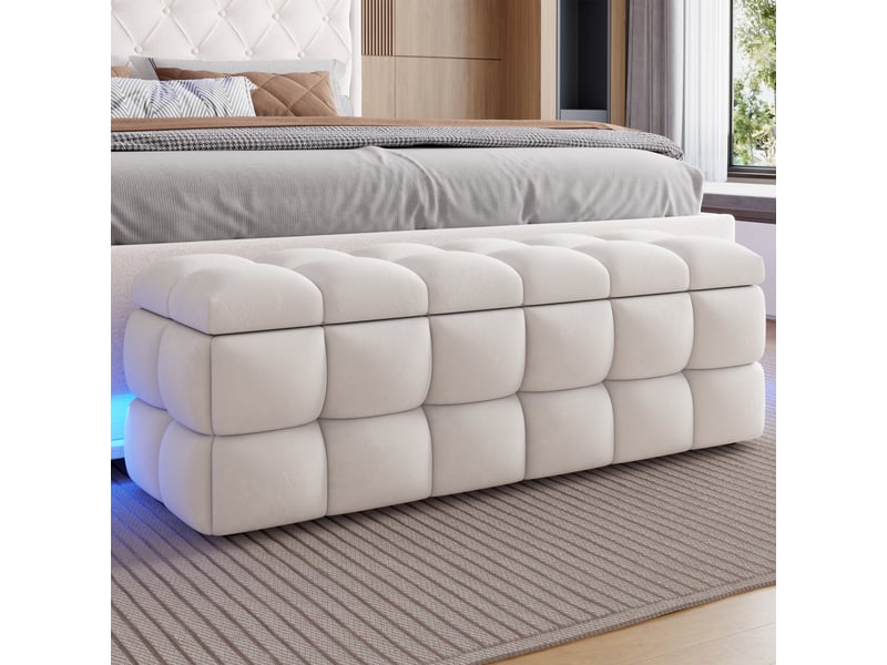 Banc coffre 120x40x40 cm beige clair rembourré avec grand espace de rangement  - Conforama B