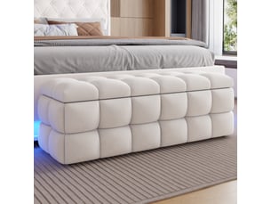 Banc coffre 120x40x40 cm beige clair rembourré avec grand espace de rangement