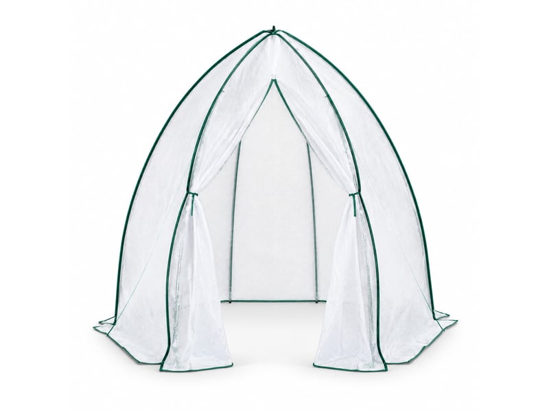 Serre de jardin conique 240 x 200 x 240 cm blanche en acier et pe, porte zippée et aération par moustiquaire - Conforama A