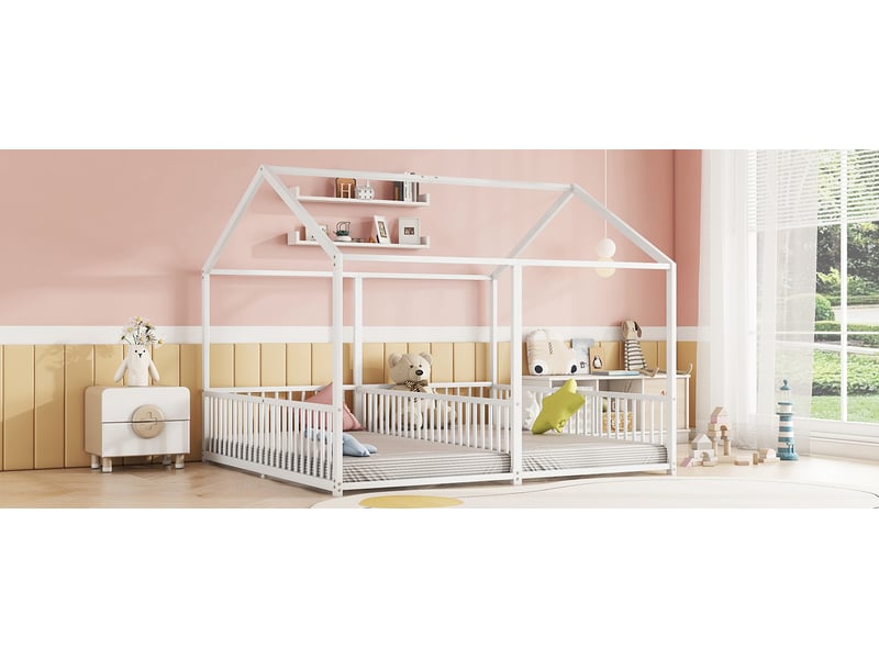 Lit cabane double 2 × 90 × 200 cm, barrières latérales, échelle, blanc - Conforama B