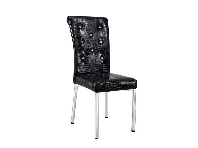  Lot de 2 chaises de salle à manger rétro peau d'alligator, capitonnées avec boutons cristal, pieds en métal galvanisé  - Conforama A