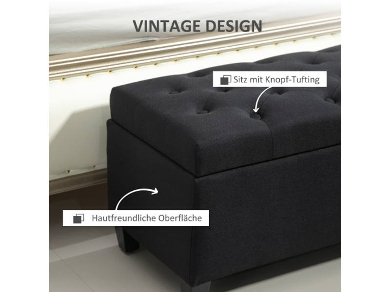  Banquette coffre noire en lin, rangement, polyester, bois d’hévéa, 100 x 40 x 44 cm  - Conforama D