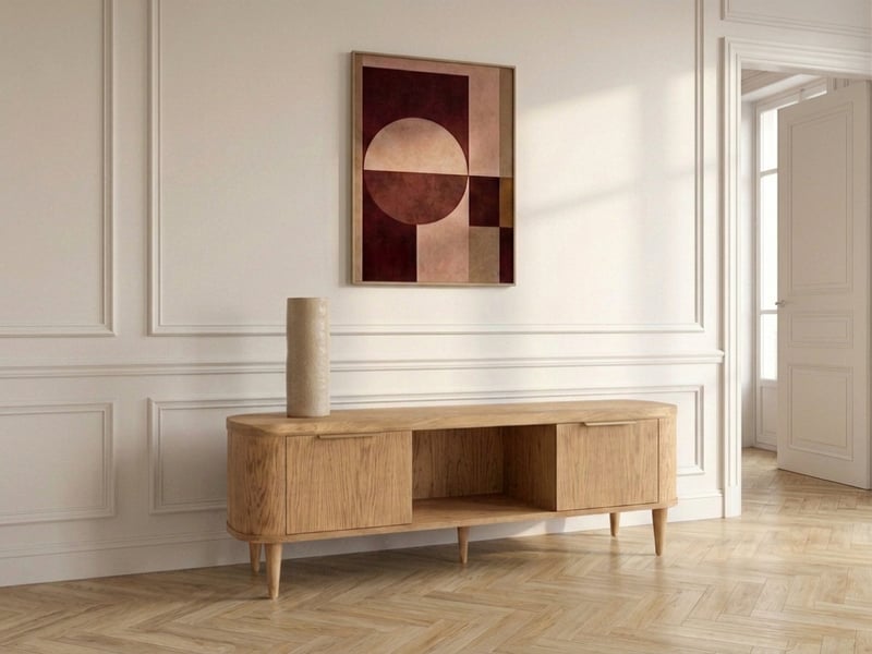Bobochic meuble tv 2 portes 180 cm mazargues placage chêne massif marron clair MAZARGUES - Conforama C