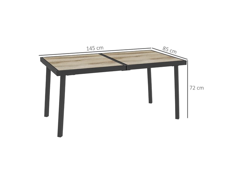  Table de jardin rectangulaire 145x85 cm – grise – 6 personnes, plateau aspect bois et structure acier  - Conforama C