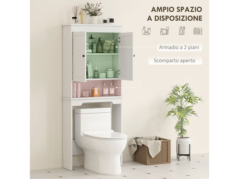  Meuble dessus wc blanc, rangement fermé et étagère ouverte, 65 x 22 x 161 cm  - Conforama R