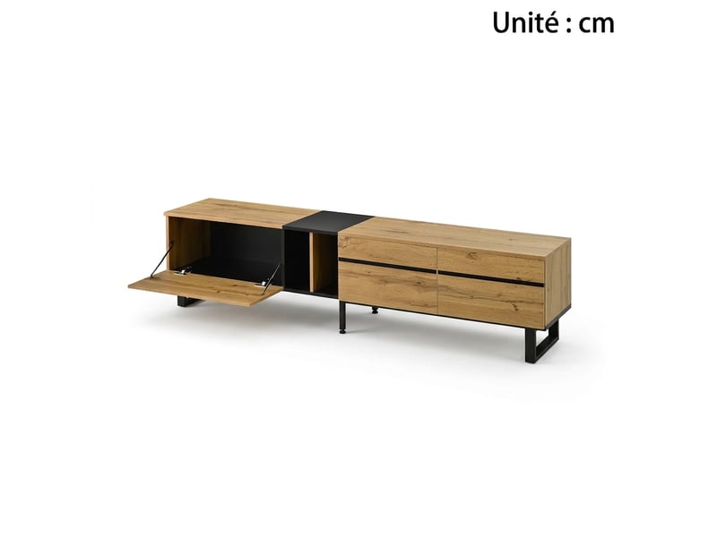  Meuble tv bois 180 cm avec rangements et portes rabattables, design minimaliste  - Conforama C
