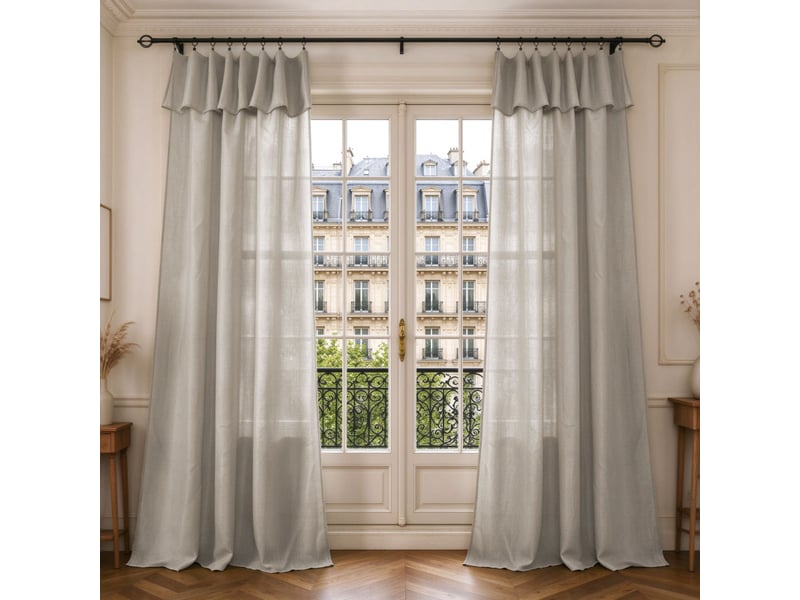  Lot de 2 voilages ajustables + 8 anneaux pince 140 x 270 cm evasion polyester effet lin  - Conforama A