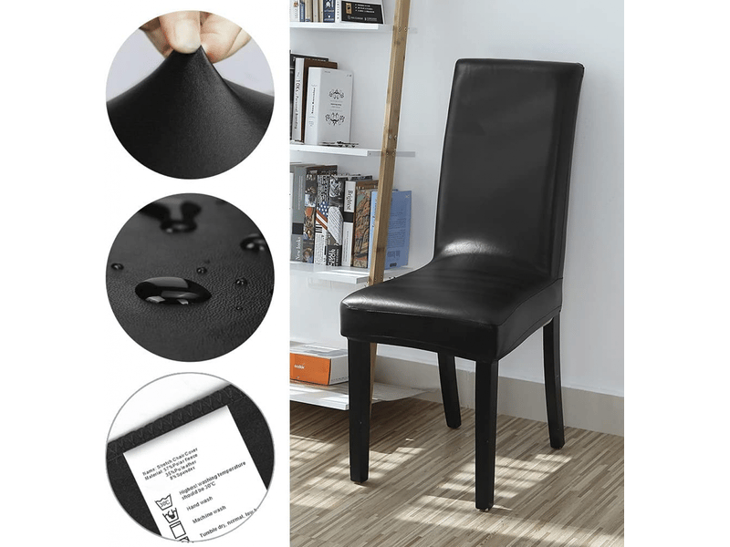  Lot de 4 housses de chaises de salle à manger imperméables en similicuir noir uni XLH-ZLS-009222ZLS - Conforama C