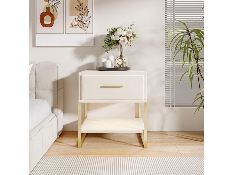 Lot de 2 tables de chevet - 40x31x50cm - tables de nuit en velours avec éclairage led rgb & tiroir - beige - Conforama C