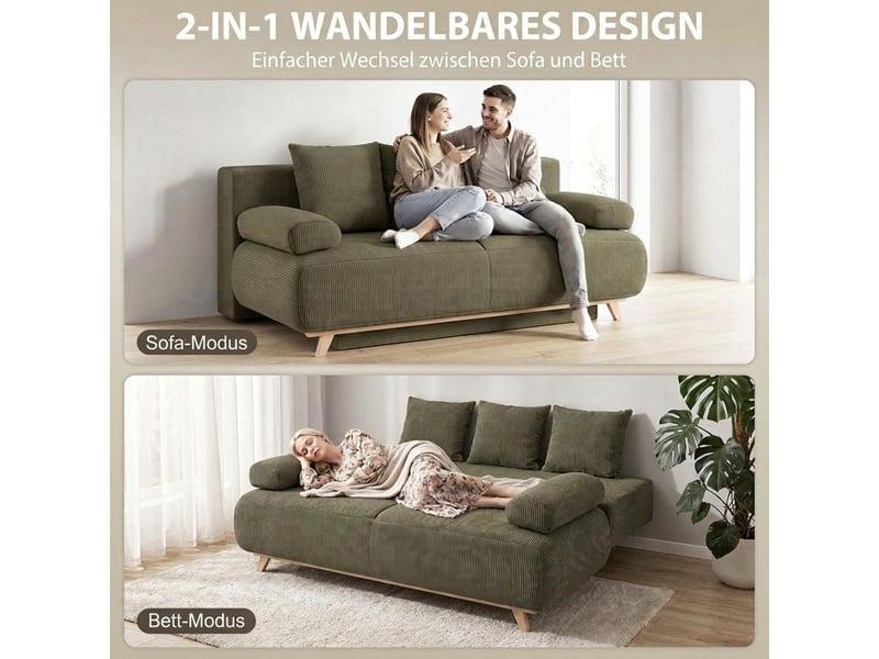  Canapé-lit 3 places convertible avec coffre velours côtelé vert foncé 188 x 100 x 84 cm  - Conforama D