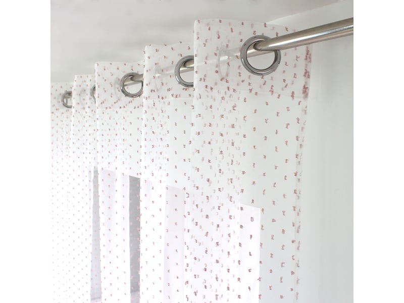  Voilages fenêtres, à œillets, blanc et vieux rose, 140x240cm, lot de 2, plumetis, collection lolita, cmadeco - blanc LOT2-H70807BCVRV140240 - Conforama E